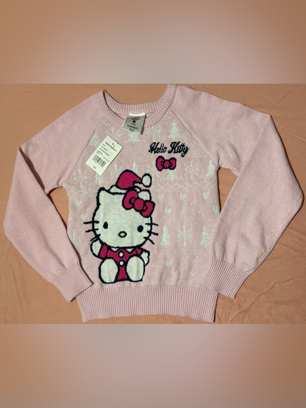 Hybrid Apparel Light Pink Hello Kitty Holiday Crewneck Sweater